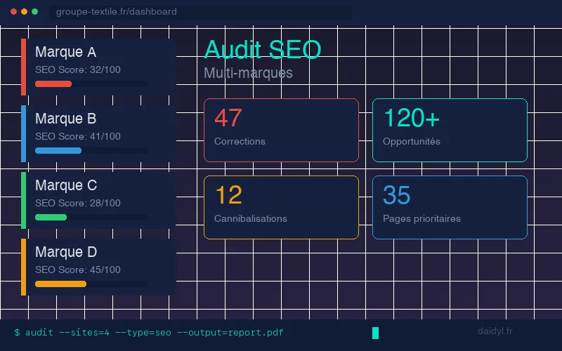 Groupe e-commerce textile — Audit SEO multi-marques