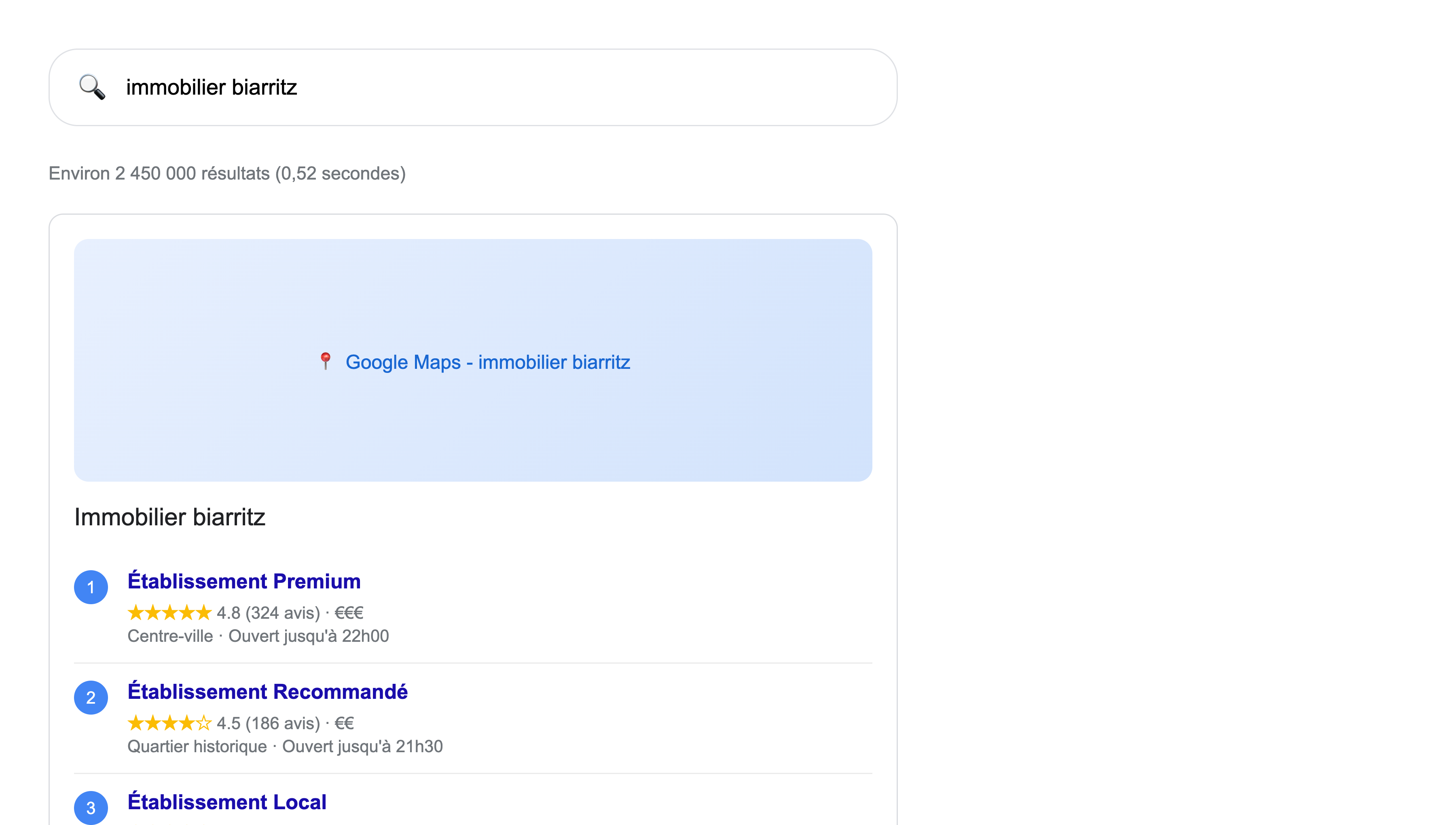 Résultats Google pour immobilier Biarritz