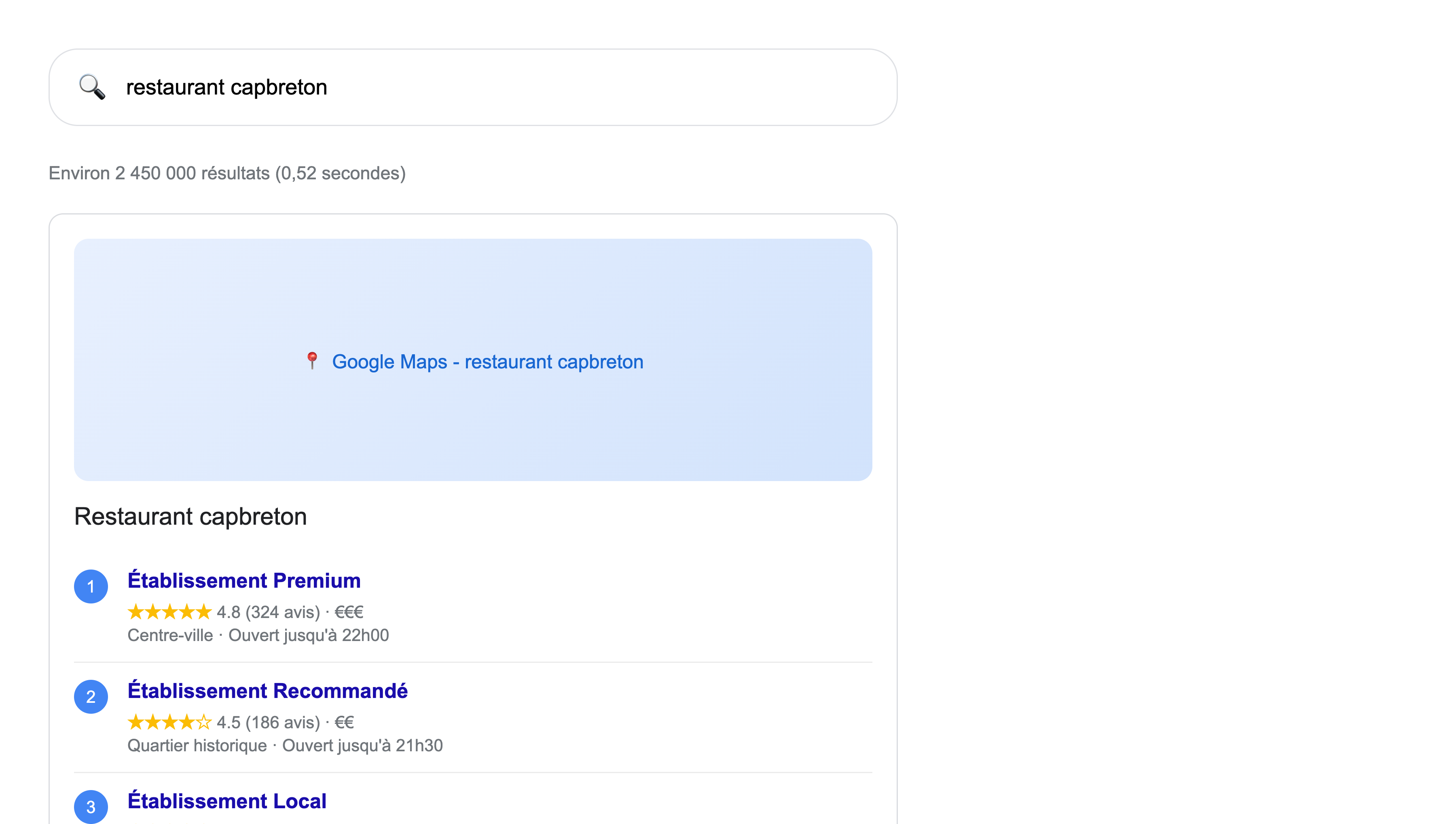 Résultats Google pour restaurant Capbreton